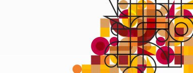 Güzel soyut bir arka plan. Çemberler, üçgen şekiller ve kareler. Duvar kağıdı, pankart, arkaplan veya iniş için en küçük geometrik şablon