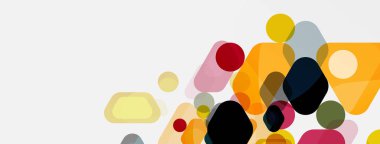 Beyaz üzerine renkli baloncuklar ve yuvarlak geometrik şekiller. Duvar kağıdı, pankart, arkaplan, iniş sayfası için vektör geometrik asgari özet arkaplan