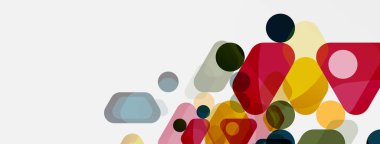 Beyaz üzerine renkli baloncuklar ve yuvarlak geometrik şekiller. Duvar kağıdı, pankart, arkaplan, iniş sayfası için vektör geometrik asgari özet arkaplan