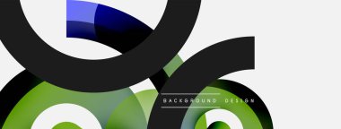 Yuvarlak şekiller daireler ve diğer geometrik şekiller. Duvar kağıdı afişi arkaplan kartı veya iniş sayfası için vektör illüstrasyonu