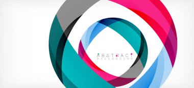 Geometrik soyut arkaplan. Üst üste binen renk şekilleriyle çember oluşturuldu. Duvar Kağıdı, Sancak, Arkaplan, İniş Sayfası için Vektör İllüstrasyonu