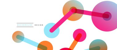 Soyut arkaplan. Yuvarlak noktalar çizgilerle birleşti. Duvar kağıdı, afiş, arkaplan veya iniş için moda tekno iş şablonu