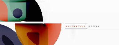 Renkli minimetrik geometrik soyut arkaplan. Yuvarlak elementlerle üçgen şekli, daireler. Duvar kağıdı, afiş, arkaplan veya iniş için moda tekno iş şablonu