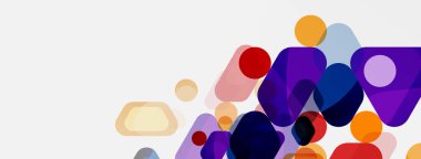 Beyaz üzerine renkli baloncuklar ve yuvarlak geometrik şekiller. Duvar kağıdı, pankart, arkaplan, iniş sayfası için vektör geometrik asgari özet arkaplan