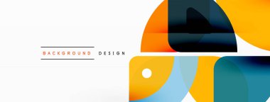 Renkli minimetrik geometrik soyut arkaplan. Yuvarlak elementlerle üçgen şekli, daireler. Duvar kağıdı, afiş, arkaplan veya iniş için moda tekno iş şablonu