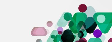 Beyaz üzerine renkli baloncuklar ve yuvarlak geometrik şekiller. Duvar kağıdı, pankart, arkaplan, iniş sayfası için vektör geometrik asgari özet arkaplan