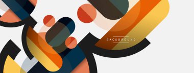 Geometrik şekiller bileşim soyut arkaplan. Çember çizgileri ve dikdörtgenler. Duvar kağıdı afişi veya iniş sayfası için vektör illüstrasyonu