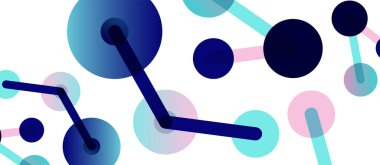 Soyut arkaplan. Yuvarlak noktalar çizgilerle birleşti. Duvar kağıdı, afiş, arkaplan veya iniş için moda tekno iş şablonu