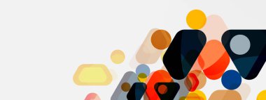 Beyaz üzerine renkli baloncuklar ve yuvarlak geometrik şekiller. Duvar kağıdı, pankart, arkaplan, iniş sayfası için vektör geometrik asgari özet arkaplan