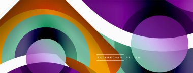 Renkli geometrik şekilli soyut arkaplan. Yuvarlak şekilli, daire ve çizgilerle çok güzel bir arka plan. Geometrik tasarım. Vektör illüstrasyonu