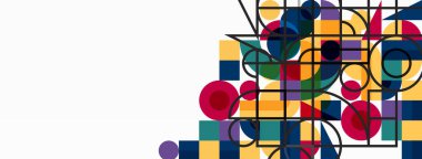 Güzel soyut bir arka plan. Çemberler, üçgen şekiller ve kareler. Duvar kağıdı, pankart, arkaplan veya iniş için en küçük geometrik şablon