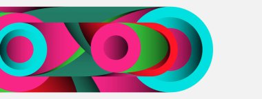 Soyut arkaplan. Minimum geometrik daireler ve koyu gölgeli yuvarlak şekiller. Duvar kağıdı afişi veya arkaplan için moda teknoloji iş şablonu