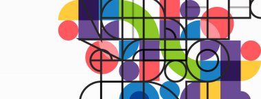 Minimum geometrik soyut arkaplan. Çember kare ve üçgen tasarım. Duvar kağıdı, afiş, arkaplan veya iniş için moda tekno iş şablonu