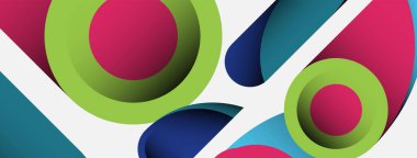 Soyut arkaplan. Minimum geometrik daireler ve koyu gölgeli yuvarlak şekiller. Duvar kağıdı afişi veya arkaplan için moda teknoloji iş şablonu