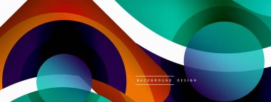 Renkli geometrik şekilli soyut arkaplan. Yuvarlak şekilli, daire ve çizgilerle çok güzel bir arka plan. Geometrik tasarım. Vektör illüstrasyonu