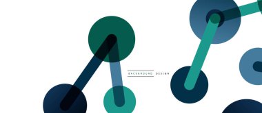 Soyut arkaplan. Yuvarlak noktalar çizgilerle birleşti. Duvar kağıdı, afiş, arkaplan veya iniş için moda tekno iş şablonu