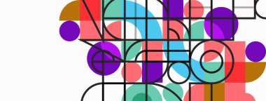 Minimum geometrik soyut arkaplan. Çember kare ve üçgen tasarım. Duvar kağıdı, afiş, arkaplan veya iniş için moda tekno iş şablonu