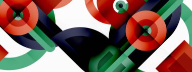 Yaratıcı geometrik duvar kağıdı. Asgari soyut arkaplan. Beyaz arkaplanda parlak renkli geometrik şekiller. Duvar kağıdı, afiş, arkaplan veya iniş için iş şablonu