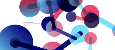 Soyut arkaplan. Yuvarlak noktalar çizgilerle birleşti. Duvar kağıdı, afiş, arkaplan veya iniş için moda tekno iş şablonu