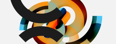 Yuvarlak şekiller daireler ve diğer geometrik şekiller. Duvar kağıdı afişi arkaplan kartı veya iniş sayfası için vektör illüstrasyonu