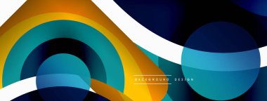 Renkli geometrik şekilli soyut arkaplan. Yuvarlak şekilli, daire ve çizgilerle çok güzel bir arka plan. Geometrik tasarım. Vektör illüstrasyonu