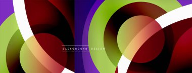 Renkli geometrik şekilli soyut arkaplan. Yuvarlak şekilli, daire ve çizgilerle çok güzel bir arka plan. Geometrik tasarım. Vektör illüstrasyonu