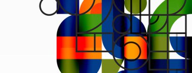 Minimum geometrik soyut arkaplan. Çember kare ve üçgen tasarım. Duvar kağıdı, afiş, arkaplan veya iniş için moda tekno iş şablonu