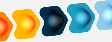 Beyaz arka planda renkli ok şekilleri. Minimum geometrik soyut arkaplan. Duvar kağıdı afişi veya iniş sayfası için vektör illüstrasyonu