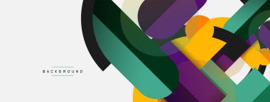 Geometrik şekiller bileşim soyut arkaplan. Çember çizgileri ve dikdörtgenler. Duvar kağıdı afişi veya iniş sayfası için vektör illüstrasyonu