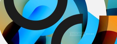 Yuvarlak şekiller daireler ve diğer geometrik şekiller. Duvar kağıdı afişi arkaplan kartı veya iniş sayfası için vektör illüstrasyonu