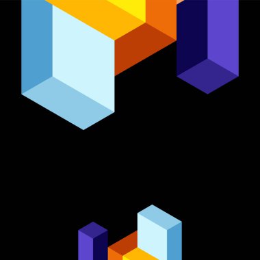 Soyut arkaplan. 3 boyutlu küp, küp elementler ve bloklar. Duvar kağıdı, afiş, arkaplan, iniş sayfası için tekno veya iş konsepti