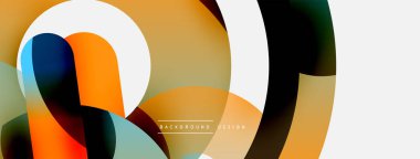 Yuvarlak şekiller daireler ve diğer geometrik şekiller. Duvar kağıdı afişi arkaplan kartı veya iniş sayfası için vektör illüstrasyonu