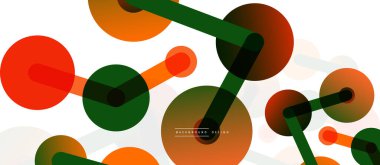 Soyut arkaplan. Yuvarlak noktalar çizgilerle birleşti. Duvar kağıdı, afiş, arkaplan veya iniş için moda tekno iş şablonu