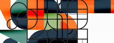 Minimum geometrik soyut arkaplan. Çember kare ve üçgen tasarım. Duvar kağıdı, afiş, arkaplan veya iniş için moda tekno iş şablonu