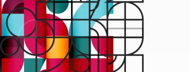 Minimum geometrik soyut arkaplan. Çember kare ve üçgen tasarım. Duvar kağıdı, afiş, arkaplan veya iniş için moda tekno iş şablonu