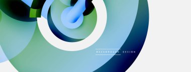 Yuvarlak şekiller daireler ve diğer geometrik şekiller. Duvar kağıdı afişi arkaplan kartı veya iniş sayfası için vektör illüstrasyonu