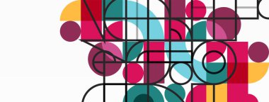 Minimum geometrik soyut arkaplan. Çember kare ve üçgen tasarım. Duvar kağıdı, afiş, arkaplan veya iniş için moda tekno iş şablonu