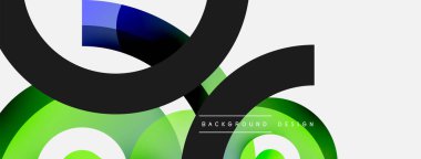 Yuvarlak şekiller daireler ve diğer geometrik şekiller. Duvar kağıdı afişi arkaplan kartı veya iniş sayfası için vektör illüstrasyonu