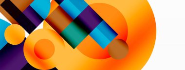 Güzel soyut bir arka plan. Çemberler, üçgen şekiller ve kareler. Duvar kağıdı, pankart, arkaplan veya iniş için en küçük geometrik şablon