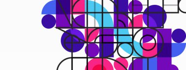 Minimum geometrik soyut arkaplan. Çember kare ve üçgen tasarım. Duvar kağıdı, afiş, arkaplan veya iniş için moda tekno iş şablonu