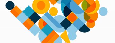 Güzel soyut bir arka plan. Çemberler, üçgen şekiller ve kareler. Duvar kağıdı, pankart, arkaplan veya iniş için en küçük geometrik şablon