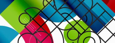 Minimum geometrik soyut arkaplan. Çember kare ve üçgen tasarım. Duvar kağıdı, afiş, arkaplan veya iniş için moda tekno iş şablonu