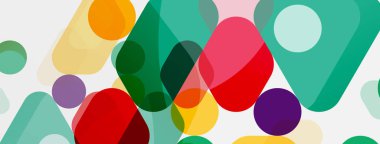 Beyaz üzerine renkli baloncuklar ve yuvarlak geometrik şekiller. Duvar kağıdı, pankart, arkaplan, iniş sayfası için vektör geometrik asgari özet arkaplan