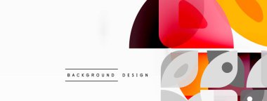 Renkli minimetrik geometrik soyut arkaplan. Yuvarlak elementlerle üçgen şekli, daireler. Duvar kağıdı, afiş, arkaplan veya iniş için moda tekno iş şablonu