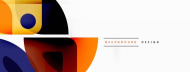 Renkli minimetrik geometrik soyut arkaplan. Yuvarlak elementlerle üçgen şekli, daireler. Duvar kağıdı, afiş, arkaplan veya iniş için moda tekno iş şablonu