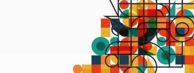 Güzel soyut bir arka plan. Çemberler, üçgen şekiller ve kareler. Duvar kağıdı, pankart, arkaplan veya iniş için en küçük geometrik şablon