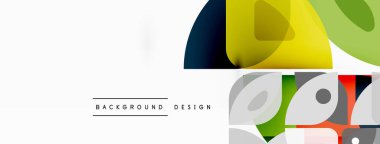 Renkli minimetrik geometrik soyut arkaplan. Yuvarlak elementlerle üçgen şekli, daireler. Duvar kağıdı, afiş, arkaplan veya iniş için moda tekno iş şablonu