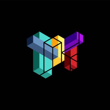 Soyut arkaplan. 3 boyutlu küp, küp elementler ve bloklar. Duvar kağıdı, afiş, arkaplan, iniş sayfası için tekno veya iş konsepti