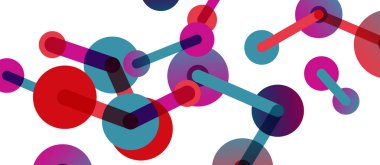 Soyut arkaplan. Yuvarlak noktalar çizgilerle birleşti. Duvar kağıdı, afiş, arkaplan veya iniş için moda tekno iş şablonu