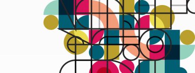 Minimum geometrik soyut arkaplan. Çember kare ve üçgen tasarım. Duvar kağıdı, afiş, arkaplan veya iniş için moda tekno iş şablonu